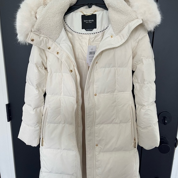 Kate Spade NEW with tags white fur hood puffer coat - Picture 9 of 11